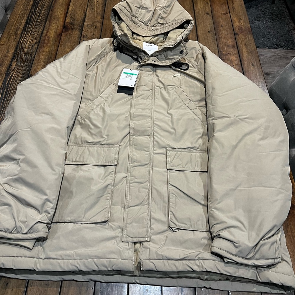 Nike Men's Tan Hooded Parka style winter thermafit Coat XL tall